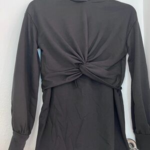 Black Long Sleeve crop hoodie twist Knotted Top and skirt set size S